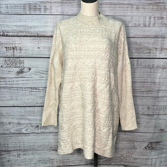 Soft Surroundings Alena Sweater In Oatmeal Heather LARGE Cable Knit - Picture 1 of 12